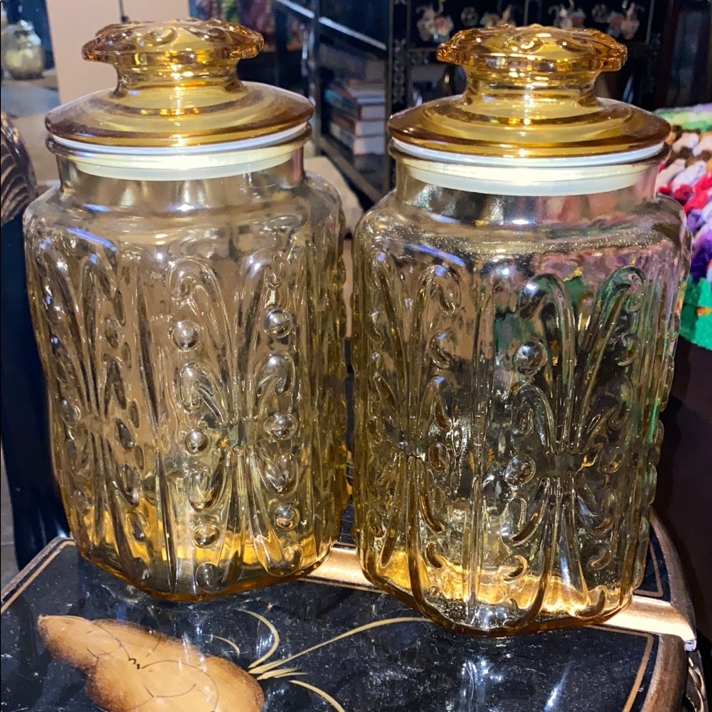 Vintage Amber Glass Canister Set 9”